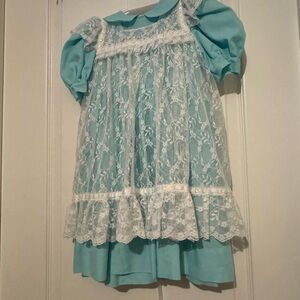 Vintage Mia Armand Style Blue Dress with Lace Overlay